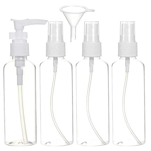 Preisvergleich Produktbild Sprühflasche, ANSGEC 100ml zerstäuber Transparente Leer Parfumzerstäuber mit Trichter Tragbares Sprayflasche Für ätherische Öle, Reise, Parfüm4 Stück
