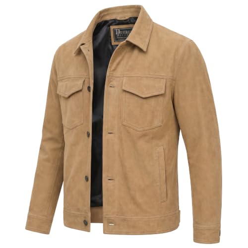 Image of Men's Suede Leather Jacket Real Lambskin Suede Casual Leather Jackets For Men Suede Trucker Coat for Mens