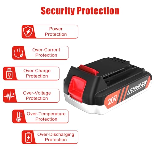 Image of LBXR20 Battery Replacement for Black and Decker 20V Lithium Battery | 2Packs, 3.0Ah, Compatible for Black+Decker 20V Cordless Tools, Replacement for LB2X4020, LB2XR20, LBXR2520, etc. Long Runtime