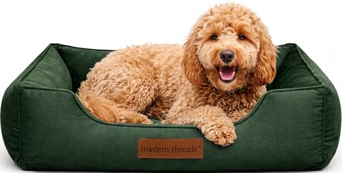 Image of Modern Threads Luxury Dog Bed - Comfortable Tufted Velvet Cushion for Small to Large Dogs - Machine Washable - Durable & Cute Sleep Space for Pets - Pamper Your Pet with Cozy Beds - Forest Green