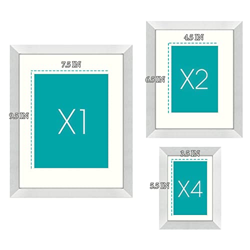 Frametory, Gallery Wall Frame Set Of 7 Multiple Sizes 11X14, 8X10, 5X7 Picture Frame Collage With Ivory Color Mat For Prints, With Real Glass (Silver) #TOP5