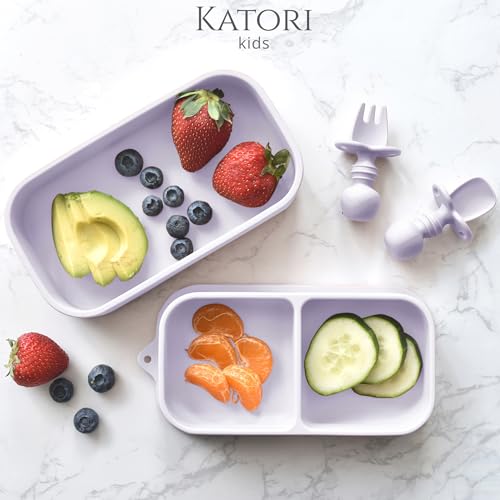 KATORI KIDS Suction Plate for Baby To Go | 5pc Travel Silicone Baby Plate Feeding Set with Travel Bag | Toddler Plate | Baby Travel Essential | Baby Bowl | Platos para Bebes