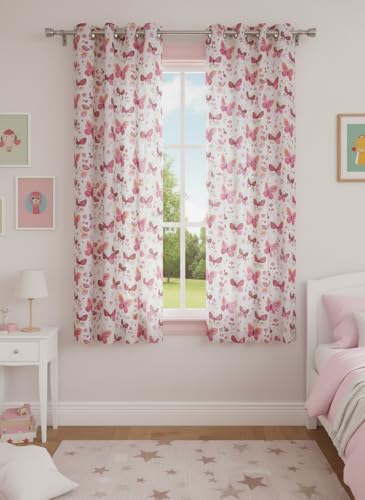 Image of 3D Printed Kids Room Curtains for Play School, Kids Bedroom Curtain Panel (1 Panel, 4X5 Feet) Butterfly Curtain for Kids Room Girls Room, Window 5 ft Pink parde