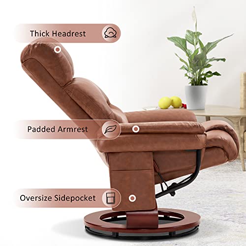 Mcombo Swivel Recliners With Ottoman, Reclining Tv Chairs With Vibration Massage, Faux Leather Ergonomic Lounge Chair For Living Room Bedroom 4832 (Saddle) #TOP7