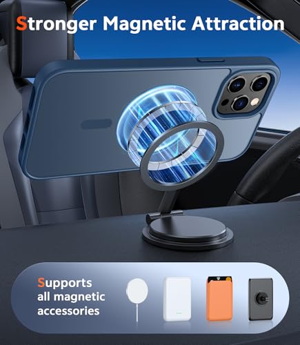 Image of FNTCASE for iPhone 12 Pro-Max Case: Matte Magnetic Phone Cases Compatible with Magsafe Slim Anti Yellowing Military Grade Drop Protection Rugged Protective Translucent Cell Phone Cover (C-Blue)