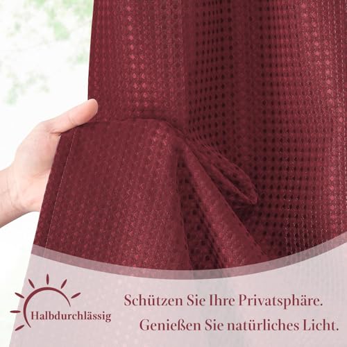 TOPICK Scheibengardinen Waffe Bistrogardine 2er Set H115xB90 Weinrot – Ansicht 2