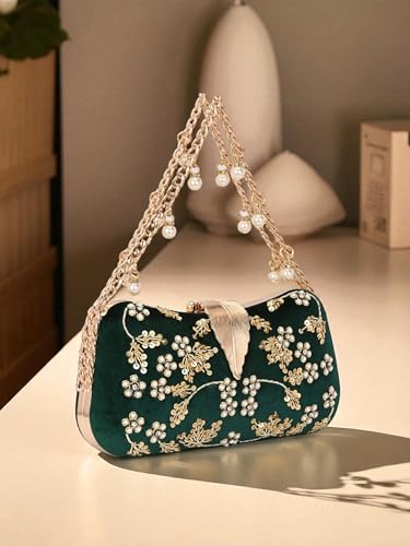 Image of TOOBA Handicraft Clutch Purse For Women with Sleek Design Embroidered Leaf Clutch| Trendy Stylish Bridal, Party, Wedding Sling Bag