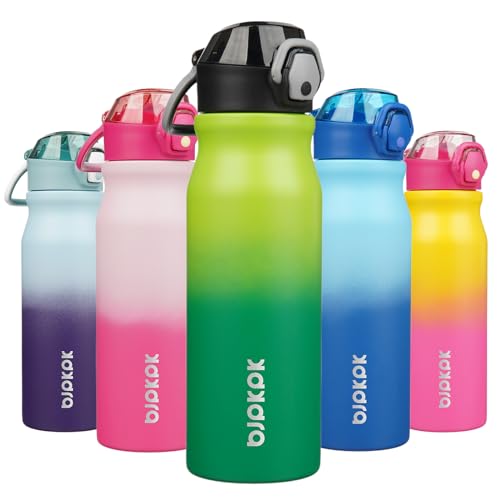 Image of BJPKPK 25 oz Insulated Water Bottle, Straw, Handle, Stainless Steel Flask | Leak Proof Locking Lid, Thermal, Double Wall Vacuum, Keeps Hot /Cold, Dishwasher Safe, Travel & Sports, Bamboo Grove