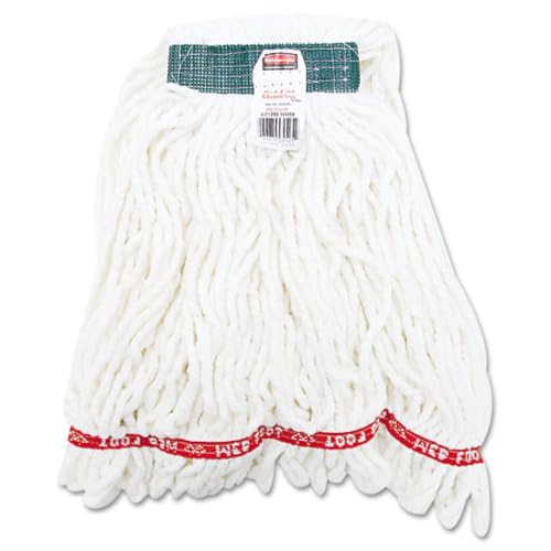 Rubbermaid Commercial Web Foot Shrinkless Wet Mop, Medium, 1-Inch Green Headband, White, Heavy Duty Industrial Wet Mop For Floor Cleaning Office/School/Stadium/Lobby/Restaurant