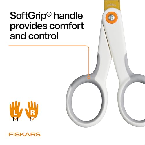 Image of Fiskars 5 inch Micro-Tip Titanium Scissors, Precision Craft Scissors | No. 5 Durable Titanium Blades & SoftGrip Handle for Intricate Cuts on Mixed Media Materials, Ambidextrous Double Loop Handle