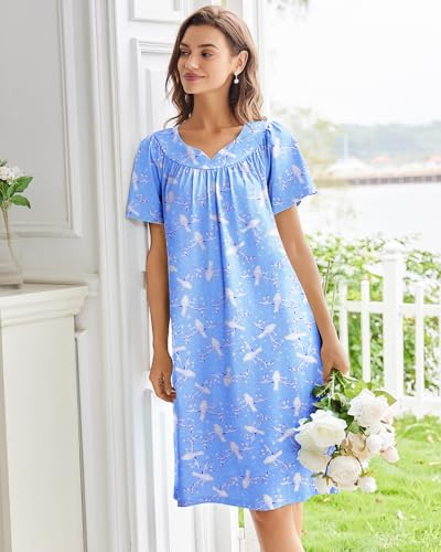 Image of Ekouaer Moo Moos for Women House Dress With Pockets Cotton Nightgowns Short Sleeve Night gowns Embroidered Mumu Dress