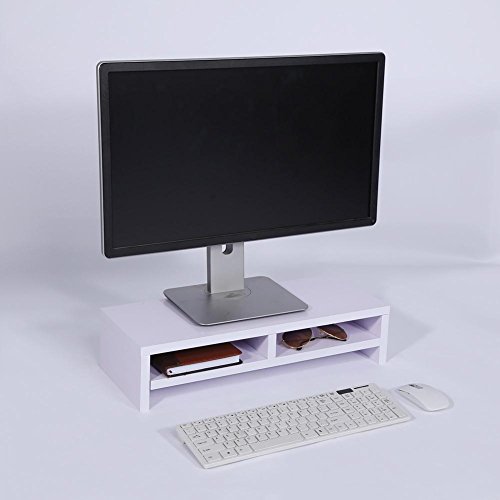 lyrlody Monitor Riser,2 Tiers Wood Monitor Riser Stand TV PC Laptop Notebook Screen Riser Desk Shelf Non-slip Stable Solid Wood Computer Laptop Monitor Stand for Office Home Desk,19.7x7.9x4.6inch