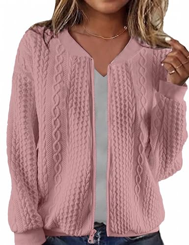 Image of Larmliss Women's Zip Up Cardigan Sweater Hoodies Long Sleeve Jacket Crewneck Casual Outerwear Spring Fall Trendy Coat Outfits