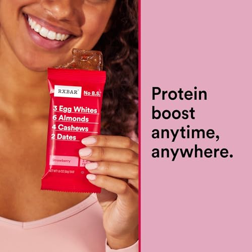 RXBAR Protein Bars, 12g Protein, Gluten Free Snacks, Strawberry, 22oz Box (12 Bars)