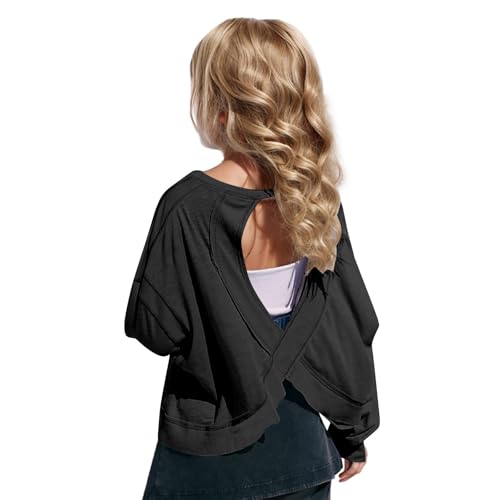 Girls Open Back Workout Tops Short Sleeve Yoga Shirts Gym Athletic T-Shirt Backless Running Tees