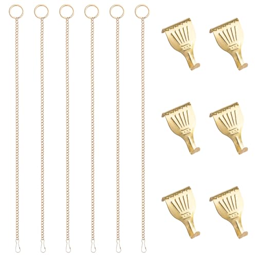 Image of Picture Hanging Kit 6Pcs Rail Hooks with 6Pcs Chains, Metal Picture Display Hanging System for Wall Pictures, Exhibition (Gold,60cm)