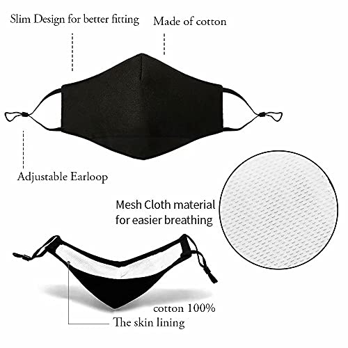 NBDIB Adult Adjustable Face Protection with Filter Pocket and Nose Wire Black Breathable Cloth Mask with 10Pcs Filters - Image 4