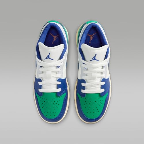 Air Jordan 1 Low Big Kids' Shoes (Sail/Stadium Green/Neutral Grey/Deep Royal Blue) Size 6.54