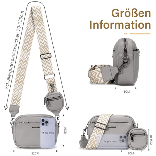 GASSDA Umhängetasche Damen PU Leder Crossbody Bag Handtasche Damen Kleine Taschen mit Abnehmbarem Schultergurt (Grau)