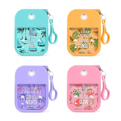 La Vida Caribeña Hydrating Body Mist 4-Pack Gift Set Travel Size 35 ml Each Papaya Sunset Guava Glow Island Vibe & Tropical Nights | Fine Fragrance Mists Light Long-Lasting Spray Gift-Ready