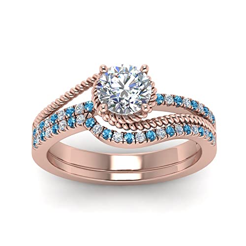 Image of Choose Your Gemstone Rope Split Shank Wedding Ring Set Rose Gold Plated Round Shape Wedding Ring Sets Everyday Jewelry Wedding Jewelry Handmade Gifts for Wife US Size 4 to 12