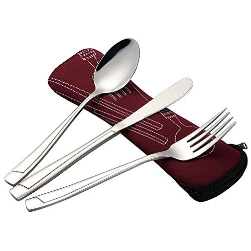 Sandmovie Funda Cubiertos Cubiertos para Llevar Camping Picnic con una Bolsa de Vino Tinto, 3 Piezas para 1 Persona
