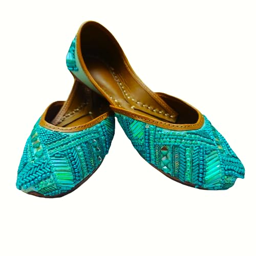 Stylish Fulkari Mojari Jutti for Women, Handmade Indian Footwear, Green Boots-picture-20