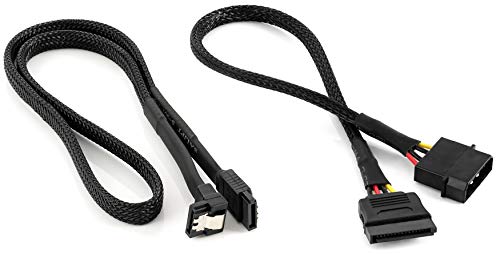 POPPSTAR Sata 3 Datenkabel mit Molex Sata Adapter (60cm Sata 3 Kabel (Stecker gerade-90&deg;), 30cm Molex zu S-ATA Stromadapter (4-Pin auf 15-Pin Sata)), gesleevt, schwarz