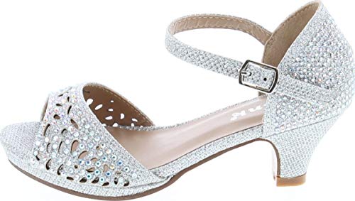 Link Fantastic-92K Girl's Rhinestone Cutout Buckle Ankle Strap Chunk Heel Sandals2
