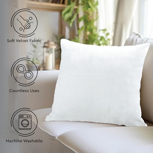 Image of Encasa XO Velvet Throw Pillow Covers 20x20 in (50x50 cm) - White - No Inserts, Pack of 1 Cases | Solid Plain Dyed Soft & Smooth, Square Decorative Cushion Covers for Living & Bedroom