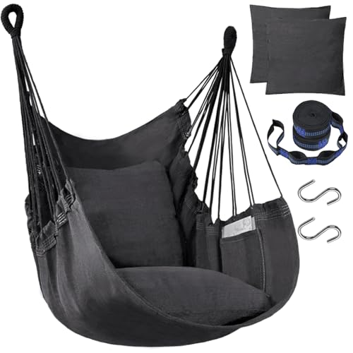 Image of Halalona Hammock Chair Hanging Hammock Chair Rope Swing 2 Cushions Included-Sturdy & Durable Soft Cotton Hand Woven Hammock Swing for Bedroom, Porch, Patio-Indoor /Outdoor
