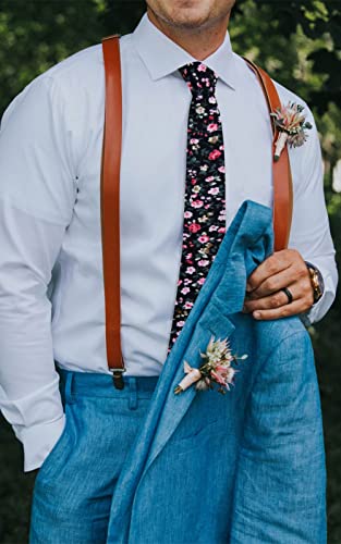 Image of Mantieqingway Men's Skinny Tie, Cotton Floral Ties for Men Wedding Necktie for Groom, Groomsmen, Missions, Dances