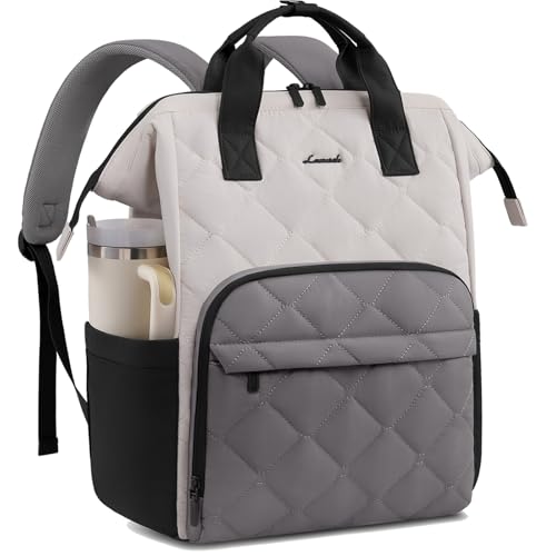 LOVEVOOK Laptop Backpack for Women Work Bag 15.6 inch Black-White-Gray