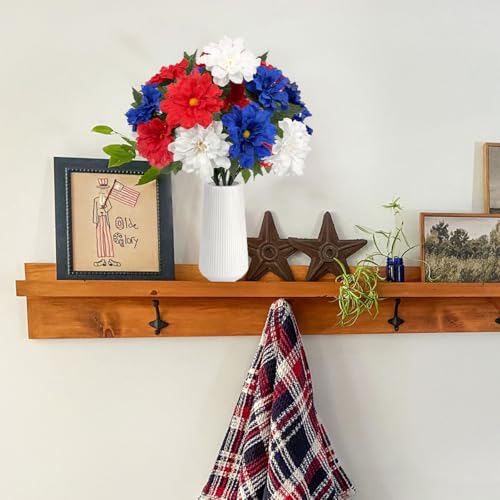 Image of 20 Heads Artificial Flower Patriotic Memorial Bouquet 13 inch Red White and Blue Flowers with Mums Hydrangea 4th of July Flowers for Cemetery Table Centerpiece Memorial Day Home Decor(No Vase)