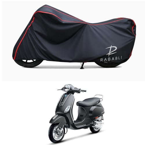 Image of Waterproof Bike Body Cover Compatible for | Vespa VXL 125 | Taffeta Fabric, Red Piping Design, Bottom Elastic Fit | Dustproof, Sun UV & Rain Protection for All Bikes
