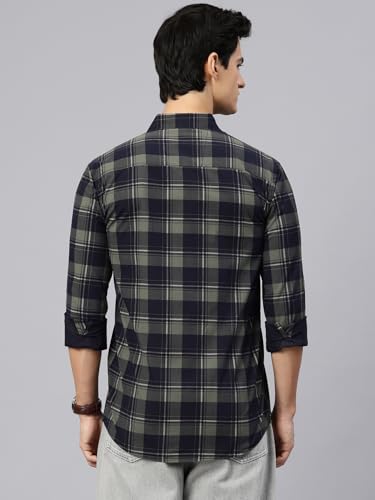 Image of Majestic Man Men Comfort Slim Fit Opaque Checked Pure Cotton Casual Shirt