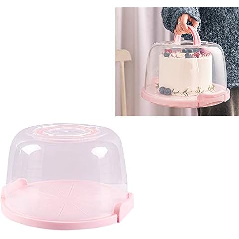 AZXAZ 8 inch Plastic Cake Box Round Portable Clear Cake Carrier With Handle Outdoor Dessert Cake Container Multifunctional Storage Box Cover
