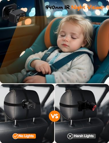 Image of Kidsneed Baby Car Camera - 7 Inch Large Screen Baby Monitor for Car | USB Plug and Play Easy Setup 360 Degree Rotating Backseat Camera Two Kids HD 1080P Rear Facing Seat Cameras