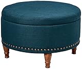 OSP Home Furnishings Alloway Storage Ottoman with Antique Bronze Nailheads, Blue Fabric