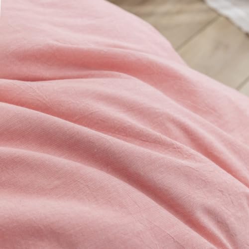 Image of BESTOUCH Cotton Solid Duvet Cover Set Linen Feel Red Pink Alaska King | 100% Washed Cotton, Soft Wrinkle Texture, Hidden Zipper, 8 Ties, Breathable Lightweight Durable Comfy, 3 Pcs No Insert
