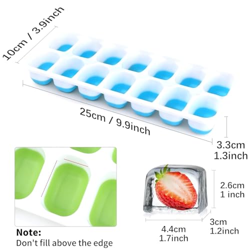 Image of ice Cube Tray with Lid - BPA Free Flexible Silicone Ice Maker Mold, Easy-Release 14-Cavity Ice Cube Trays for Freezer (Set of 2 - Blue & Green)