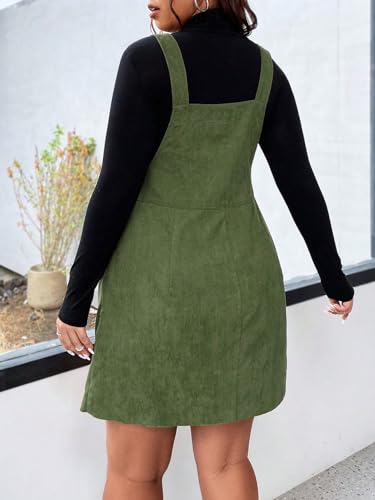 WDIRARA Women's Plus Size Corduroy Overalls Sleeveless Solid Pinafore Dress with Pocket2