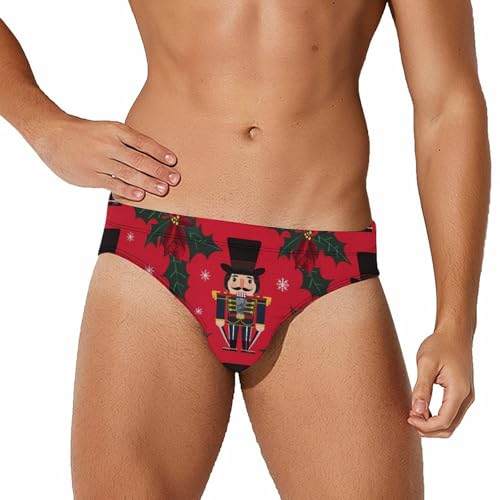 Christmas Nutcrackers Holiday Mens Swim Briefs Bikini Swimwear Print Beach Shorts Sexy Swimsuit 2XL