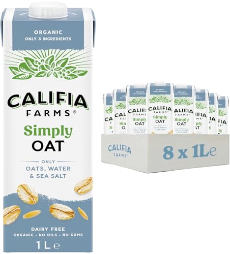 Califia Farms Simple and Organic Oat - Lactose Free Dairy Free No Added Sugar Vegan Free From Plant Based Drinks (8 x 1L)