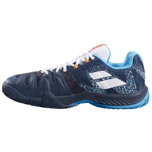Babolat Chaussures de Padel Homme Movea Men-Maintien et Amorti-2 Sangles Puissantes-Semelle Respirante Ortholite-Marque Française-Grey/Scuba Blue, 40 EU