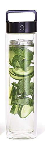 Glass Water Bottle Infuser - Metallic Black Drop Bottle - BPA-Free - 17 Ounces