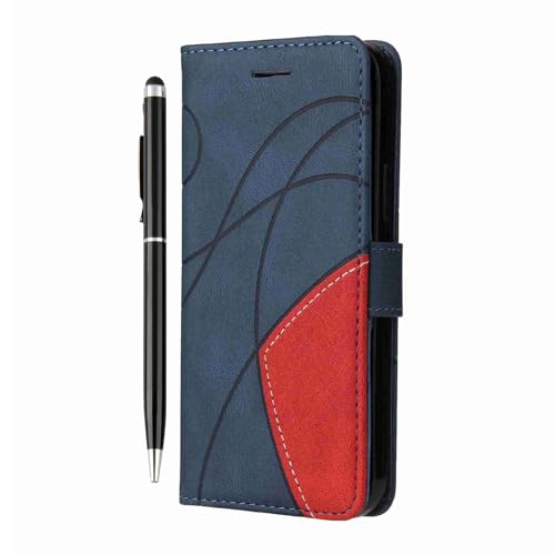 Reevermap for iPhone 11 Case Flip Premium Wallet Phone Case Shockproof PU Leather Spliced Line Magnet Cover for iPhone 11 Phone Case with Kickstand Card Holder & 1 Touch Pen Blue