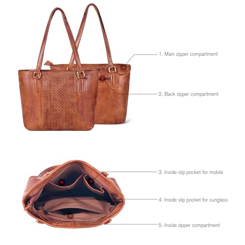 Image of Leather Purse For Women - Real Leather Tote For Women - Ladies Shoulder Handbag For Work, Travel, Casual Use