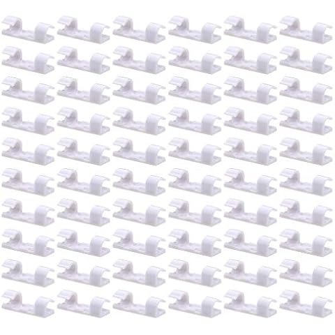60 Pack Cable Clips, SACONELL Strong Self-Adhesive Cable Management TV PC Wire Holder, Sticky Mount-Round Plastic Cord Clamps for Car, Home and Office(White) Cover
