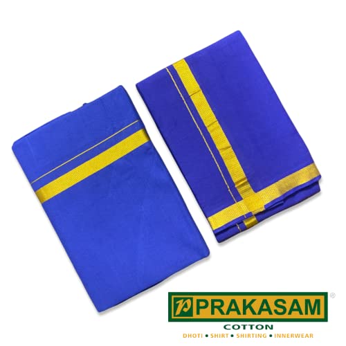 Image of PRAKASAM COTTON Mens Colour Jari Cotton dhoti and Angavastram Set (1.30X2.00 Meter Dhoti, 36X1.80 towel)
